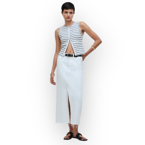 Madewell Split-Crewneck Cardigan Tank Women's XXS White Black Striped NWT - Picture 1 of 12